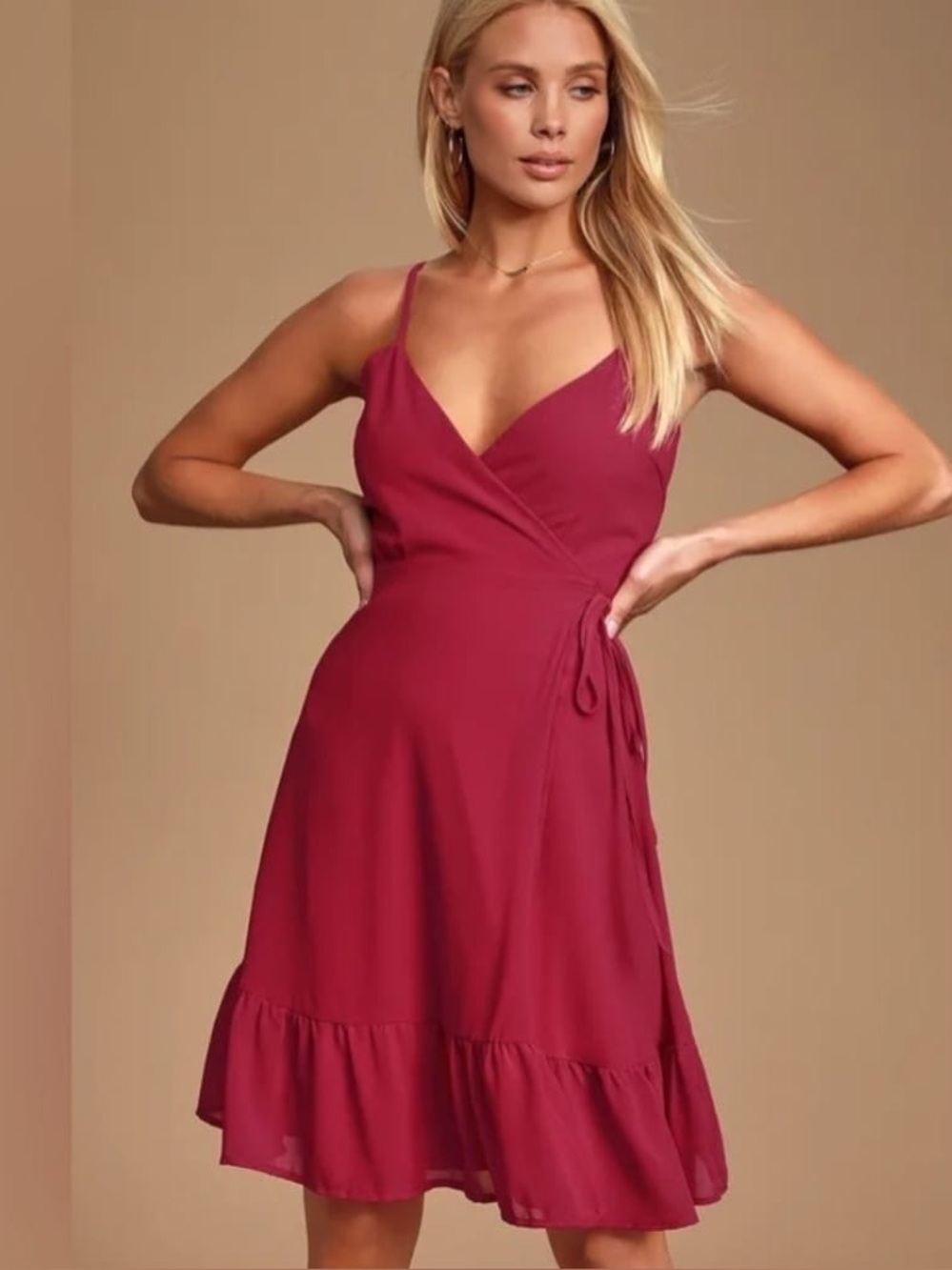 Lulu's Red Spaghetti Strap V-Neck Mini Dress